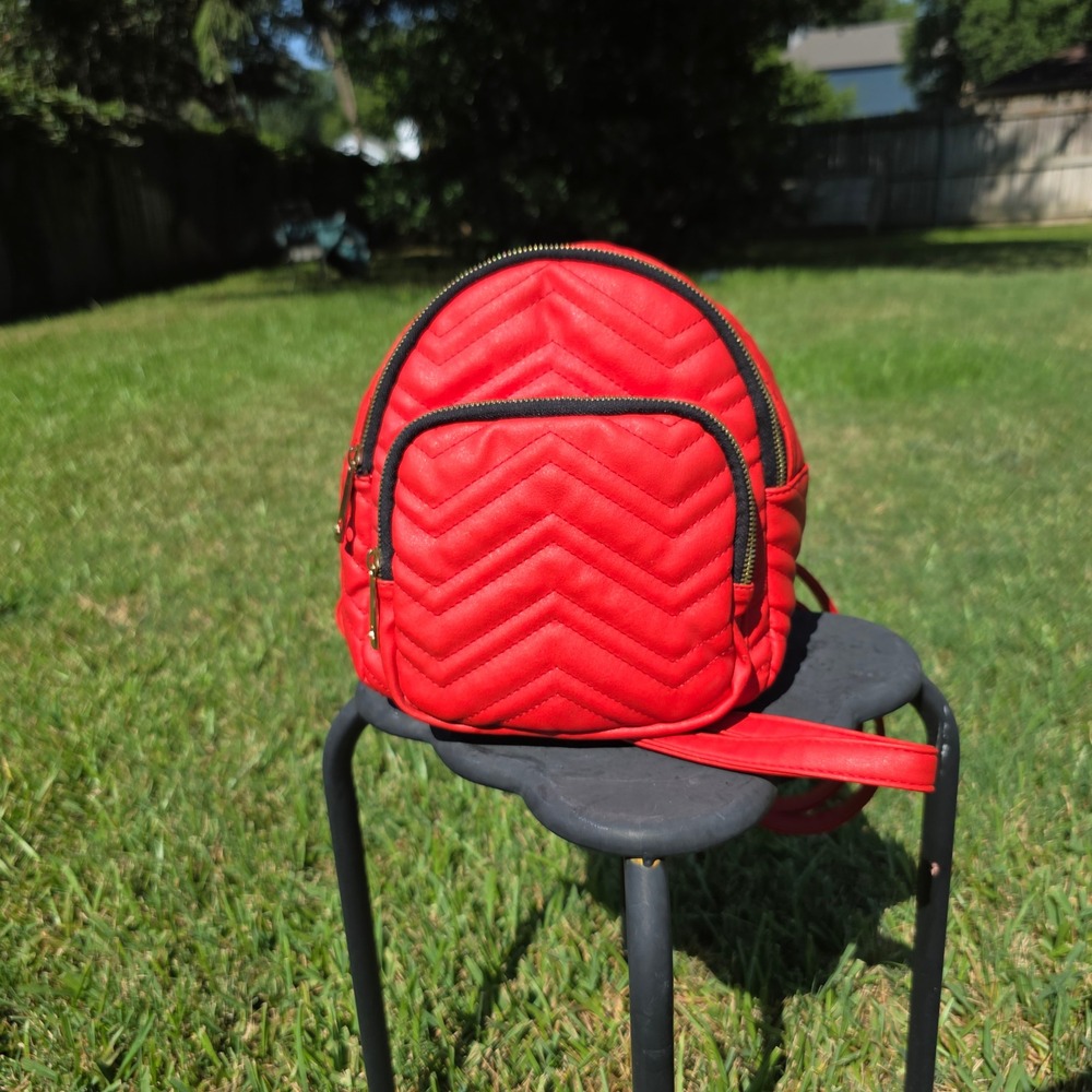 Kissme Couture Red Mini Backpack Chevron Quilted Gold Zipper Small Bag